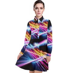 Colorful Neon Light Rays, Rainbow Colors Graphic Art Long Sleeve Chiffon Shirt Dress by picsaspassion