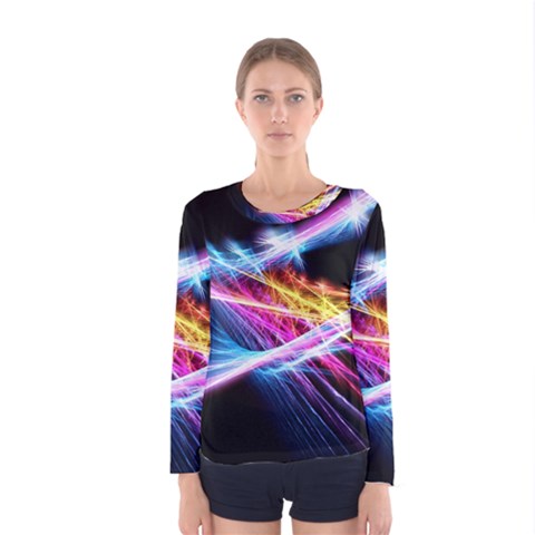 Colorful Neon Light Rays, Rainbow Colors Graphic Art Women s Long Sleeve Tee by picsaspassion