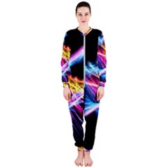 Colorful Neon Light Rays, Rainbow Colors Graphic Art Onepiece Jumpsuit (ladies) 