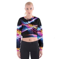 Colorful Neon Light Rays, Rainbow Colors Graphic Art Cropped Sweatshirt