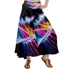 Colorful Neon Light Rays, Rainbow Colors Graphic Art Satin Palazzo Pants by picsaspassion