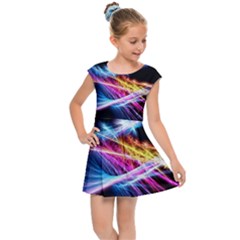 Colorful Neon Light Rays, Rainbow Colors Graphic Art Kids  Cap Sleeve Dress by picsaspassion