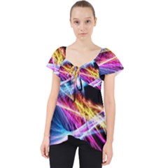 Colorful Neon Light Rays, Rainbow Colors Graphic Art Lace Front Dolly Top by picsaspassion