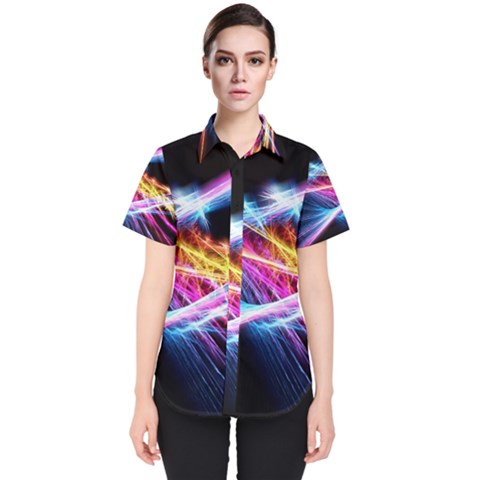 Colorful Neon Light Rays, Rainbow Colors Graphic Art Women s Short Sleeve Shirt by picsaspassion