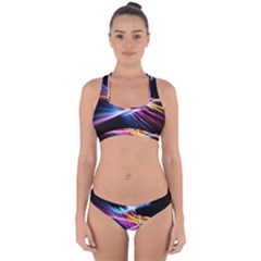 Colorful Neon Light Rays, Rainbow Colors Graphic Art Cross Back Hipster Bikini Set by picsaspassion