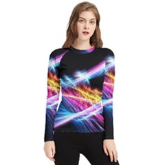 Colorful Neon Light Rays, Rainbow Colors Graphic Art Women s Long Sleeve Rash Guard by picsaspassion