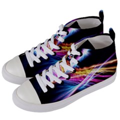 Colorful Neon Light Rays, Rainbow Colors Graphic Art Women s Mid-top Canvas Sneakers by picsaspassion