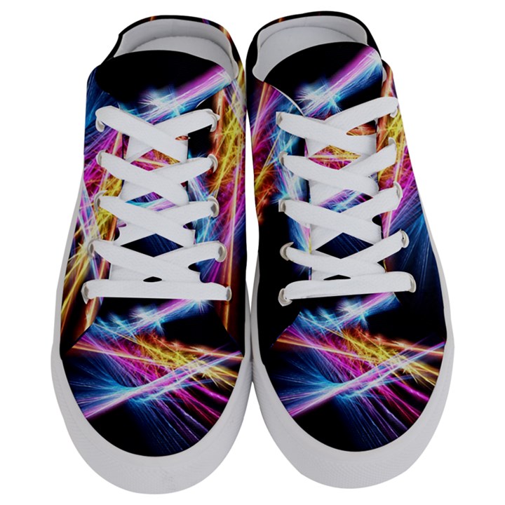 Colorful Neon Light rays, rainbow colors graphic art Half Slippers