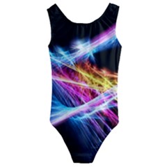 Colorful Neon Light Rays, Rainbow Colors Graphic Art Kids  Cut-out Back One Piece Swimsuit by picsaspassion