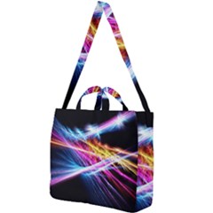 Colorful Neon Light Rays, Rainbow Colors Graphic Art Square Shoulder Tote Bag