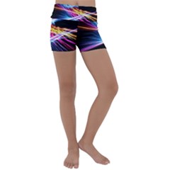 Colorful Neon Light Rays, Rainbow Colors Graphic Art Kids  Lightweight Velour Yoga Shorts by picsaspassion