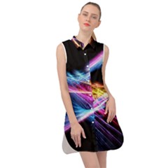 Colorful Neon Light Rays, Rainbow Colors Graphic Art Sleeveless Shirt Dress