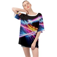 Colorful Neon Light Rays, Rainbow Colors Graphic Art Oversized Chiffon Top by picsaspassion