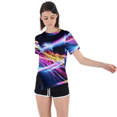 Colorful Neon Light Rays, Rainbow Colors Graphic Art Asymmetrical Short Sleeve Sports Tee by picsaspassion