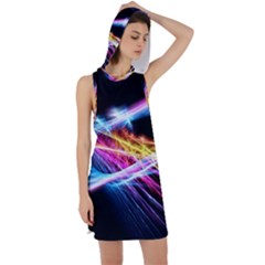 Colorful Neon Light Rays, Rainbow Colors Graphic Art Racer Back Hoodie Dress by picsaspassion