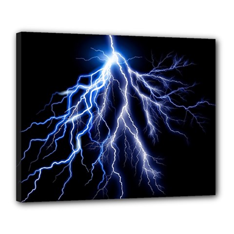 Blue Lightning At Night, Modern Graphic Art  Canvas 20  X 16  (stretched) by picsaspassion