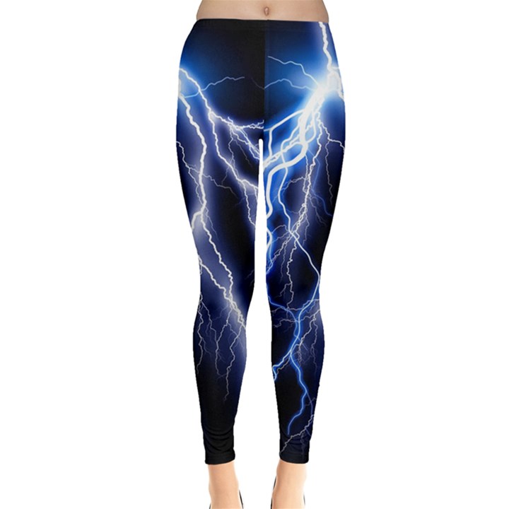 Blue Lightning at night, modern graphic art  Leggings 