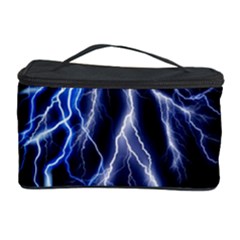 Blue Lightning At Night, Modern Graphic Art  Cosmetic Storage by picsaspassion