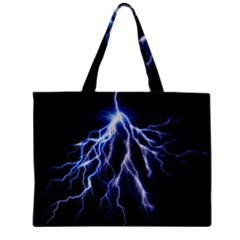 Blue Lightning At Night, Modern Graphic Art  Zipper Mini Tote Bag by picsaspassion