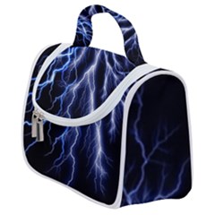 Blue Lightning At Night, Modern Graphic Art  Satchel Handbag