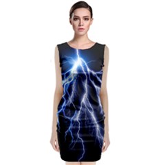 Blue Lightning At Night, Modern Graphic Art  Classic Sleeveless Midi Dress by picsaspassion