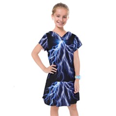 Blue Lightning At Night, Modern Graphic Art  Kids  Drop Waist Dress by picsaspassion