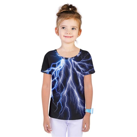 Blue Lightning At Night, Modern Graphic Art  Kids  One Piece Tee by picsaspassion