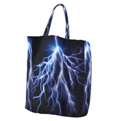 Blue Lightning At Night, Modern Graphic Art  Giant Grocery Tote by picsaspassion