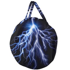 Blue Lightning At Night, Modern Graphic Art  Giant Round Zipper Tote by picsaspassion