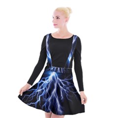 Blue Lightning At Night, Modern Graphic Art  Suspender Skater Skirt by picsaspassion