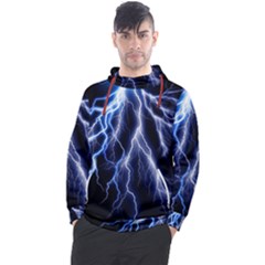 Blue Lightning At Night, Modern Graphic Art  Men s Pullover Hoodie by picsaspassion