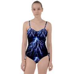 Blue Lightning At Night, Modern Graphic Art  Sweetheart Tankini Set by picsaspassion