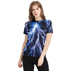 Blue Lightning At Night, Modern Graphic Art  Women s Short Sleeve Rash Guard