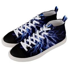 Blue Lightning At Night, Modern Graphic Art  Men s Mid-top Canvas Sneakers by picsaspassion