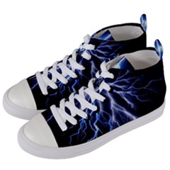 Blue Lightning At Night, Modern Graphic Art  Women s Mid-top Canvas Sneakers by picsaspassion