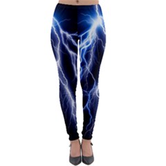 Blue Lightning At Night, Modern Graphic Art  Lightweight Velour Leggings by picsaspassion