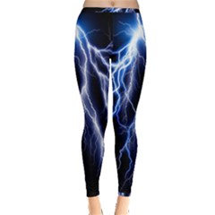 Blue Lightning At Night, Modern Graphic Art  Inside Out Leggings by picsaspassion