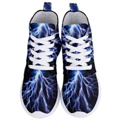 Blue Lightning At Night, Modern Graphic Art  Women s Lightweight High Top Sneakers by picsaspassion