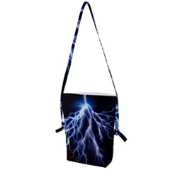 Blue Lightning At Night, Modern Graphic Art  Folding Shoulder Bag by picsaspassion