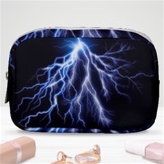 Blue Lightning At Night, Modern Graphic Art  Make Up Pouch (small) by picsaspassion