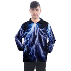 Blue Lightning At Night, Modern Graphic Art  Men s Half Zip Pullover by picsaspassion