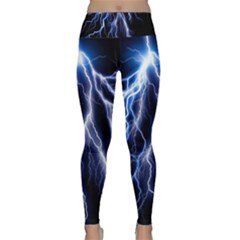 Blue Lightning At Night, Modern Graphic Art  Lightweight Velour Classic Yoga Leggings by picsaspassion