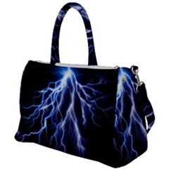 Blue Lightning At Night, Modern Graphic Art  Duffel Travel Bag by picsaspassion