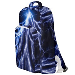 Blue Lightning At Night, Modern Graphic Art  Double Compartment Backpack by picsaspassion