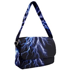 Blue Lightning At Night, Modern Graphic Art  Courier Bag by picsaspassion