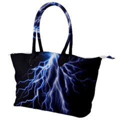 Blue Lightning At Night, Modern Graphic Art  Canvas Shoulder Bag by picsaspassion