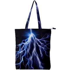 Blue Lightning At Night, Modern Graphic Art  Double Zip Up Tote Bag by picsaspassion