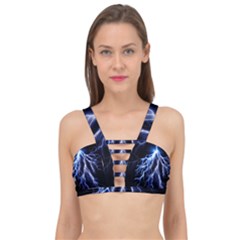 Blue Lightning At Night, Modern Graphic Art  Cage Up Bikini Top by picsaspassion