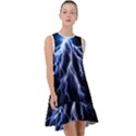 Blue Lightning at night, modern graphic art  Frill Swing Dress View1