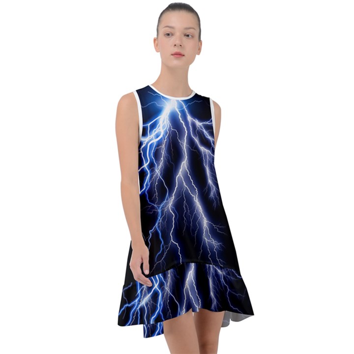 Blue Lightning at night, modern graphic art  Frill Swing Dress